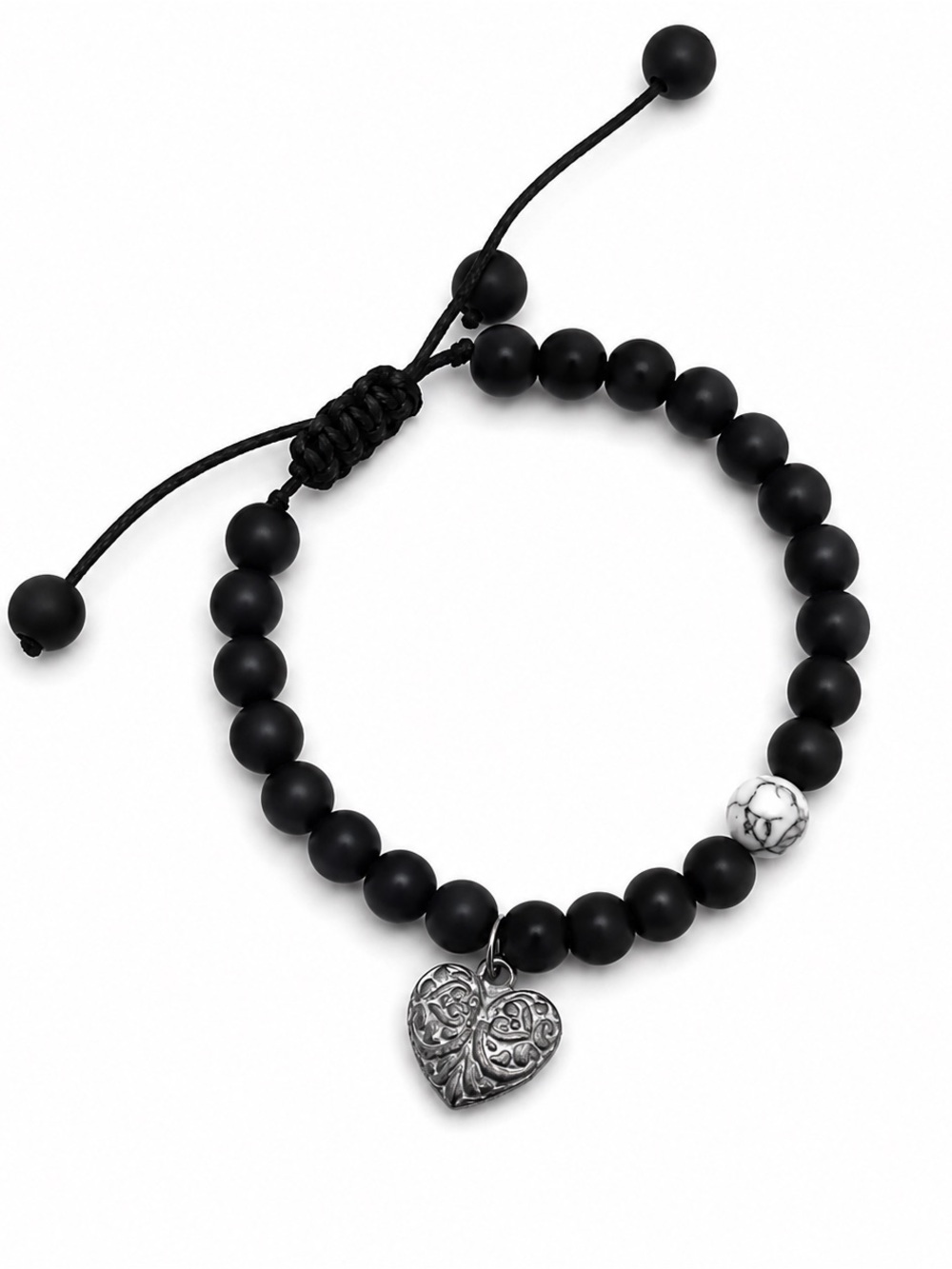 Black Jet Stone Heart Bracelet Adjustable Handmade Spiritual Jewelry Art Piece